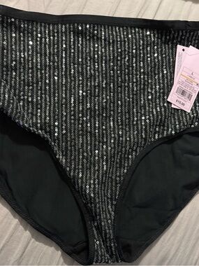 wild fable Black Sequin High-Rise Bikini Bottom